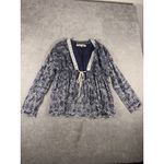 Free People anissa bed jacket medium blue eyelet boho Blouse Lace Tie Photo 3