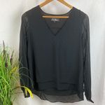 Sam Edelman  Black Faux Leather Long Sleeve Blouse Top S Photo 1