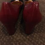 Nine West Dark Red Patent Heels With Black & Gold Bow Size 7 Photo 1