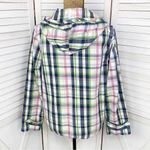 Merona Plaid Cotton Canvas Pullover Hoodie Jacket Pink Blue Small Photo 3
