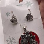 Women’s Set Of Matching Enamel Pendant & Pierced Earrings Christmas Holiday Red Photo 2