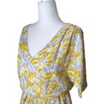 Maggy London Womens Size M Midi Dress Yellow White Floral Batwing Sleeve Pockets Photo 4