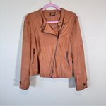 Odyn Tan Faux Suede Leather Bomber Jacket Fall Women’s L Bikercore Moto Classic Size L Photo 8