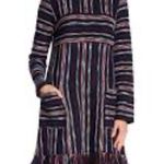 BCBGMAXAZRIA BCBG Kathy Navy Red White Striped Mini Dress Med Boucle Fringe Pockets Textured Photo 6
