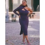 Eloquii  Asymmetric Fitted Midi Sweater Dress in purple, size 18/20‎ Photo 1