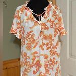 Liz Claiborne  White Orange Blouse Floral Short Sleeve Size S Tied Front NWT Photo 0