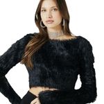 Forever 21 Size Small Black Faux Fur Cropped Sweater Cozy Plush Top + Free Scarf Photo 1