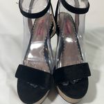 Betsey Johnson BETSY JOHNSON MATTIE BLACK VELVET PLATFORM GOLD GLITTER HEELS 7.5M PREOWNED Photo 1