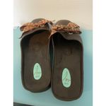 Oka b Womens M (8) Brown Green Bow Snake Skin Mules Flats Okabashi Photo 2