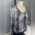 A Byer A. Byer smock banded waist black white snake print blouse top shirt womans L Photo 2