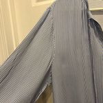 Premise  Studio Blouse Women’s White Blue Striped Long Sleeves Rayon Top‎ Large Photo 3