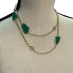 Kendra Scott  Kinley Green Stone Gold Tone Logo chalcedony Chain Necklace 36" Photo 0
