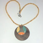 Wooden Beaded Silver Tone Boho Polka Dot Pendant Necklace Brown Photo 2