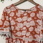 Love Culture  Blouse Orange White Floral Laced Trim Size Large Photo 2