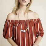 Anthropologie  Elodie Terracotta & White Stripe Off the Shoulder Top Photo 0