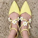 ASOS Design Yellow Faux Leather Lydia Pointed Ballet Flats with White Flowers Photo 0