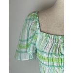 ZARA  Green And White Plaid Square Neck‎ Puff Sleeve Smocked Cropped Top Size XS Photo 5