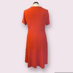 Torrid  Short Sleeve Twist Knot V-neck Fit & Flare Ribbed Dress in Burnt Orange Photo 5