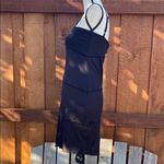 New Elegant Black Exposed Stitching Layered Square Neck Spaghetti Strap Dress L Gray Size L Photo 5