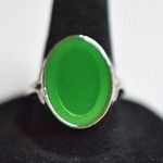 Eye Of Green Oval Inlay Silver Tone Size 8 Chic Casual Everyday Ring Photo 0