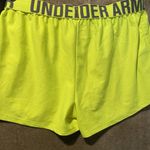 Under Armour  Shorts Womens Medium Semi Fitted Neon Yellow Heat Gear Spell Out Photo 2