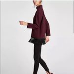 ZARA Burgundy Long Top with Black Fringe Hem Funky Groovy Tunic size Medium Photo 1