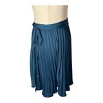 Anthropologie  Skirt Women‎ Small Teal Blue Satin Pleated Mini Tie Waist Wrap Photo 5