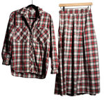 VTG Red Plaid Maxi Skirt Set Holiday Country Core Cotton Long Sleeve Buttons 10 Photo 0