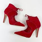 Gianni Bini Red Lace Up Mesh Heels Booties Pointed Stiletto Size 6 NEW Photo 0