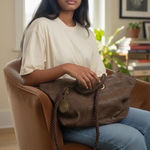Designer Embossed Hobo Bag Chocolate Brown Rope Handle Embellished Beaded Detail Photo 0