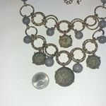 Light Gold Tone Gray Marble & Purple Bib Boho Statement Necklace Photo 5