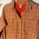 Duluth Trading Orange Plaid Button Up Shirt Western Nylon Large Outdoor Fall Photo 1