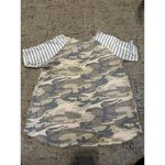 T Shirt Women Lg Green Military Short Sleeve Stripped Sleeve Leopard Pocket Photo 2