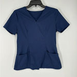 Jaanuu Two Pocket Scrub Top Womens Small J96080 Navy Blue Zip Back Short Sleeve Photo 0