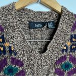 Vintage Pasta V Neck Geometric Print Grandpa Sweater Women’s Size Medium Brown Photo 2