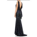 Mac Duggal Ieena Blue Cowl Draped Back Boat Neck All Over Sequined Dress Size 0 Photo 1