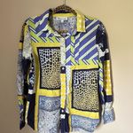 Vintage Elliott Lauren Funky Retro Mixed Print Button Up Top Yellow Size 12 Photo 4