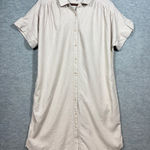 Well Worn Shirt Dress L Neutral Beige Button Front Linen Blend Lagenlook Casual Photo 0