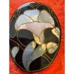 Vintage LEE SANDS style Flower Inlaid Mother Of Pearl With Black Brooch Photo 5