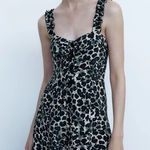 ZARA  Black White Animal Print Midi Ruffle Dress Photo 0
