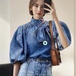 STYLEWE Light Blue Bow Design Denim Pullover Top NWT size S Photo 1