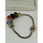 Sterling Silver  Bead Charm Bracelet Glass Beads 7.5" European Snake Chain w/ Box Photo 4