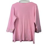 Quacker Factory  Pink Floral Embroidered Rhinestone 3/4 Sleeve Knit Top MEDIUM Photo 6
