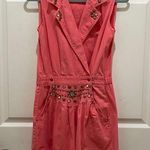 INC Vintage RIO . Coral Denim Sleeveless Pleated Jeweled Romper Photo 0
