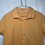 Lilly Pulitzer  Polo Shirt Womens Large Golf Casual Preppy Gold‎ Pink Trim Photo 2