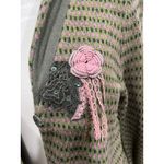 Sigrid Olsen Y2K  Wool Blend Cardigan Button Front Floral Applique Green Pink M Photo 2