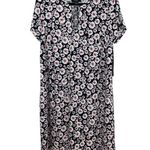 NWT MSK Women Navy 70s Style Floral Dress Size 1X – White & Pink Flower Print Blue Photo 1