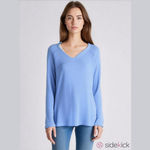 Wildfox  Haley Brushed Long Sleeve V-Neck Top Blue Size Small Exposed Seams‎ Photo 1