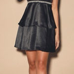 Lulus  black embellished sequin deep v layered satin dress Photo 0