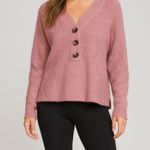 Madewell Merino Wool Blend Sweater Pink Button Front V-Neck Long Sleeve Knit Top Photo 0